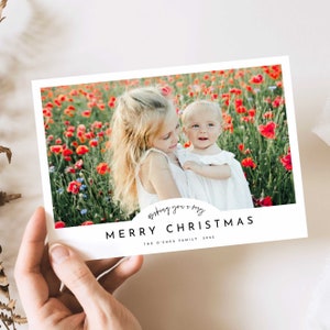 EDITIERBARE Weihnachtskarte mit Fotos, Foto-Weihnachtskartenvorlage, Minimale Weihnachtskarte, Bogen-Weihnachtskarte mit Foto
