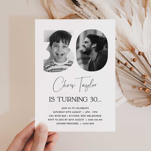 30th Invitation with photo, Look Who's 30, 30th Birthday Invitation Template, Simple 30th Invitation, Male 30th Invites, Editable, Printable