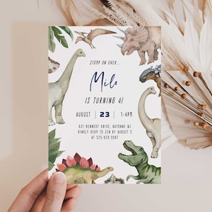 Dinosaur 4th Birthday Invitation, Dinosaur Birthday Invite, Jurassic, T Rex, Dinosaur Party, Dinosaur Birthday, EDITABLE, INSTANT DOWNLOAD
