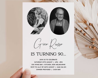 90th Invitation with photo, Look Who's 90, 90th Birthday Invitation Template, Simple 90th Invitation, Male 90th Invites, Editable, Printable