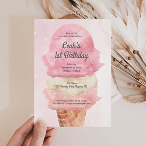 Ice Cream Birthday Invitations, Ice Cream Birthday Invitation, Ice Cream Party Invitation, 1st Birthday Ice Cream Party, Instant Download