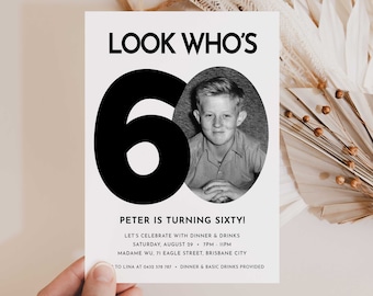 60th Birthday Invitation Template with Photo, Editable (Printable)
