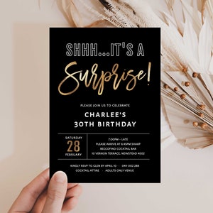 Surprise 30th Birthday Invitation Template Black and Gold, 30th Invitation Surprise, 30th Birthday Invitation, Surprise Birthday Invitation