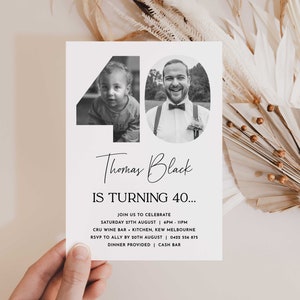 40th Invitation with photo, Look Who's 40, 40th Birthday Invitation Template, Simple 40th Invitation, Male 40th Invites, Editable, Printable