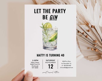 40th Invitation, 40th Gin, Birthday 40th Invite, Cocktail Party Editable Invitation, Instant Download, Let the Party BeGIN