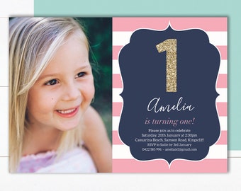 Pink and Gold First Birthday Invitation | 1st Birthday Invitation Girl | Girl Birthday Invitation | Digital Invitation | 2nd Birthday Invite