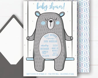 Bear Invitation Boy | Baby Shower Bear Invites | Baby Shower Invitations | It's a Boy | Digital Invitation