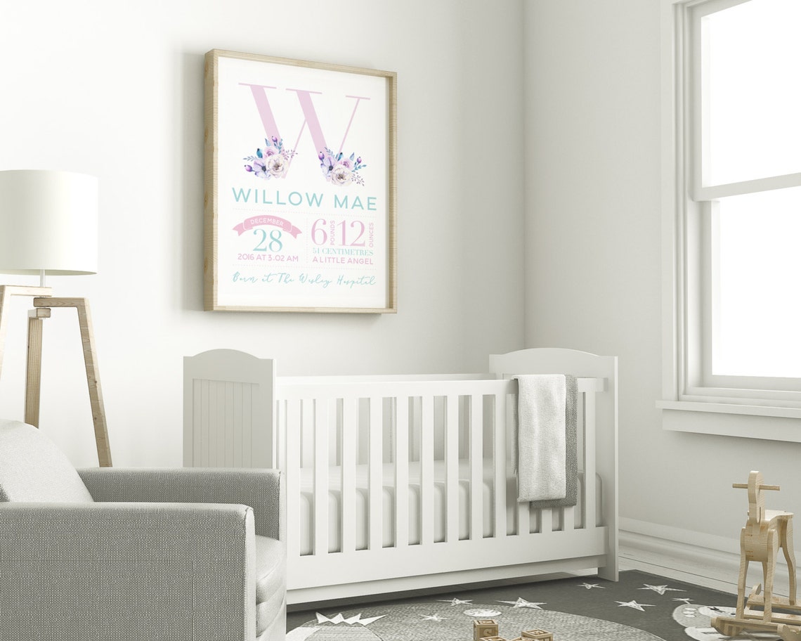 Birth Announcement Wall Art Birth Details Print New Baby Etsy