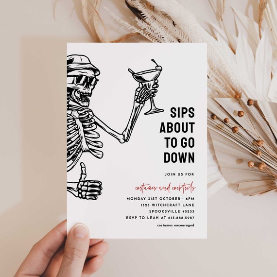 Cocktails and Costumes Invitation, Adult Halloween Party Invitation, Sips About to Go Down, Digital Download, Instant Download Template