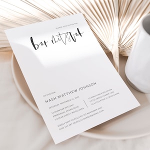 AVA Modern Minimalist Bar Mitzvah Invitation Template, Simple Bar Mitzvah Invitation, Bar Mitzvah Invitation Editable Template, Templett