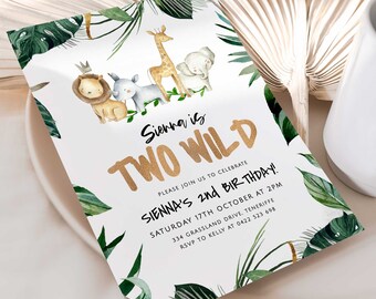 Two Wild Safari Birthday Invitation, 2nd Birthday (Digital Download)