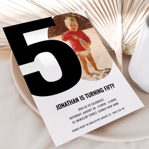 SANS Modern 50th Invitation with photo, 50th photo invitation, 50th Birthday Editable Template, Funny 50th Invites, Male Female 50th DIY
