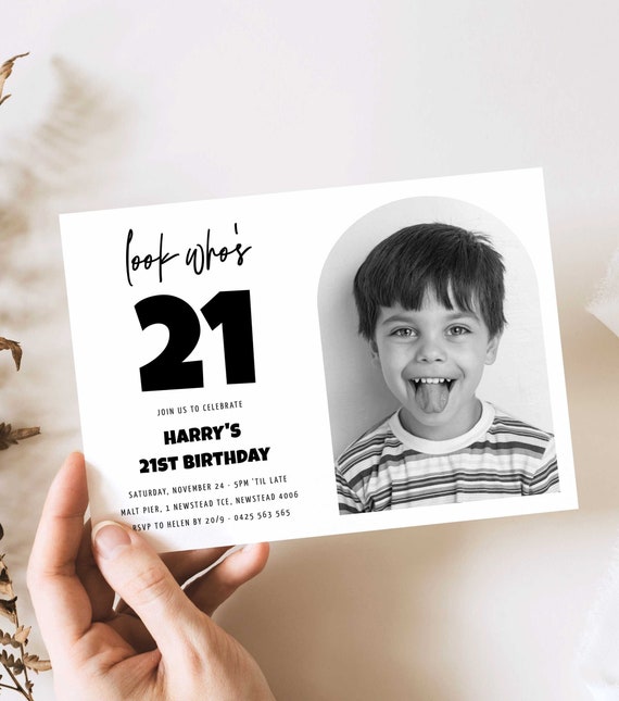 21st Invitation with photo, Look Who's 21, 21st Editable Birthday Invitation Template, Simple 21st Invitation, Male 21st Invitation Templett