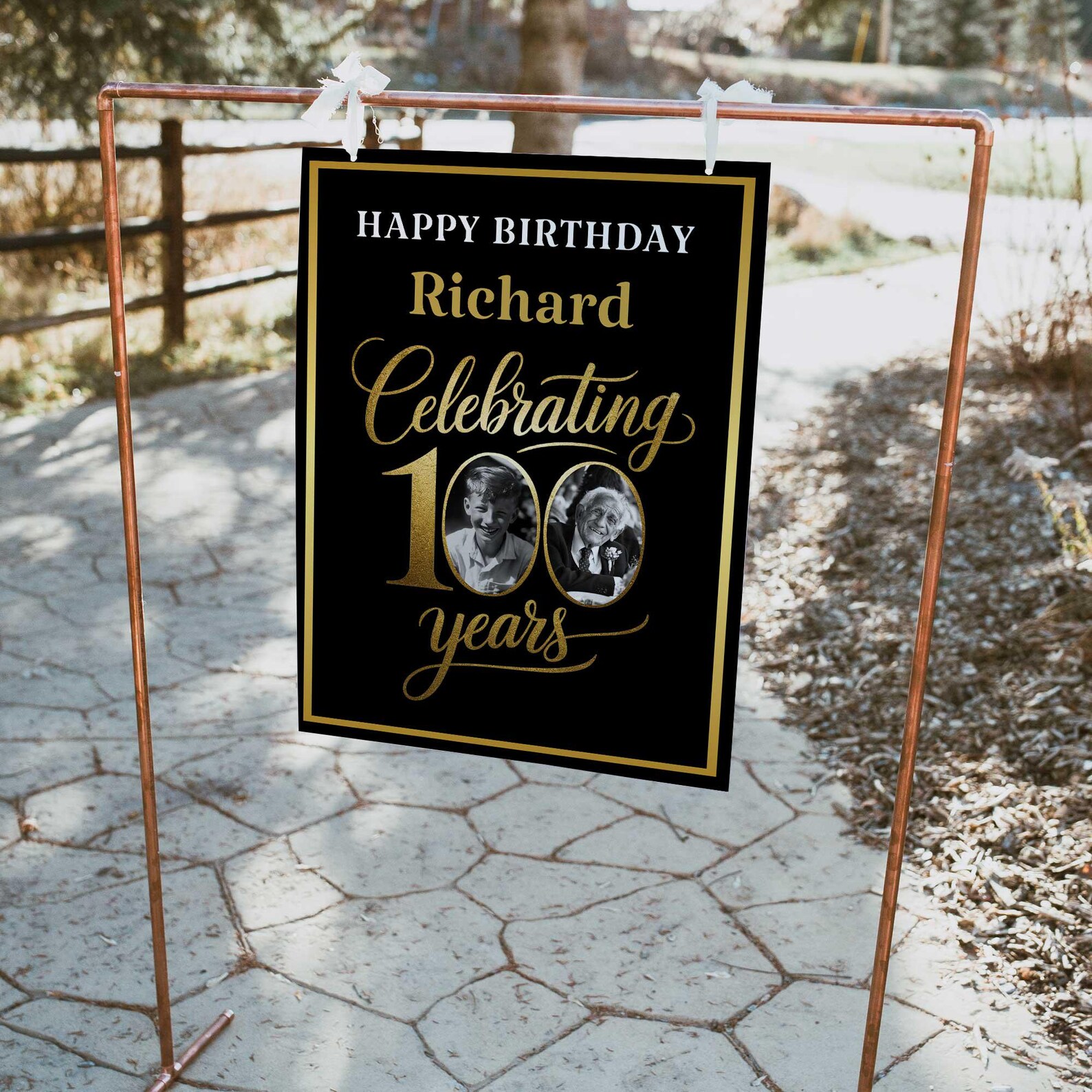 100 Years Loved Sign, 100th Birthday Welcome Sign, Black and Gold 100th ...