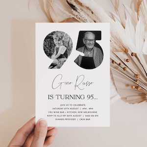 95th Invitation with photo, Look Who's 95, 95th Birthday Invitation Template, Simple 95th Invitation, Male 95th Invites, Editable, Printable