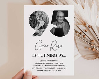 95th Invitation with photo, Look Who's 95, 95th Birthday Invitation Template, Simple 95th Invitation, Male 95th Invites, Editable, Printable