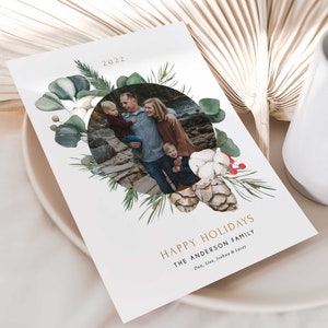 Biglietto di buone feste EDITABILE, modello di biglietto fotografico di Natale, aggiungi la tua foto, biglietto di auguri per la famiglia fai da te, download istantaneo, Templett, 5x7