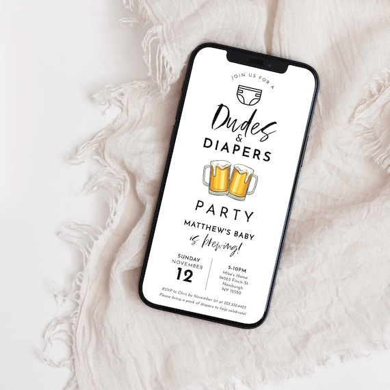 Beer and Diaper Party Baby Shower Evite, Man Shower, Dadchelor Template, Dudes and Diapers Electronic Invitation, Text Evite, Editable