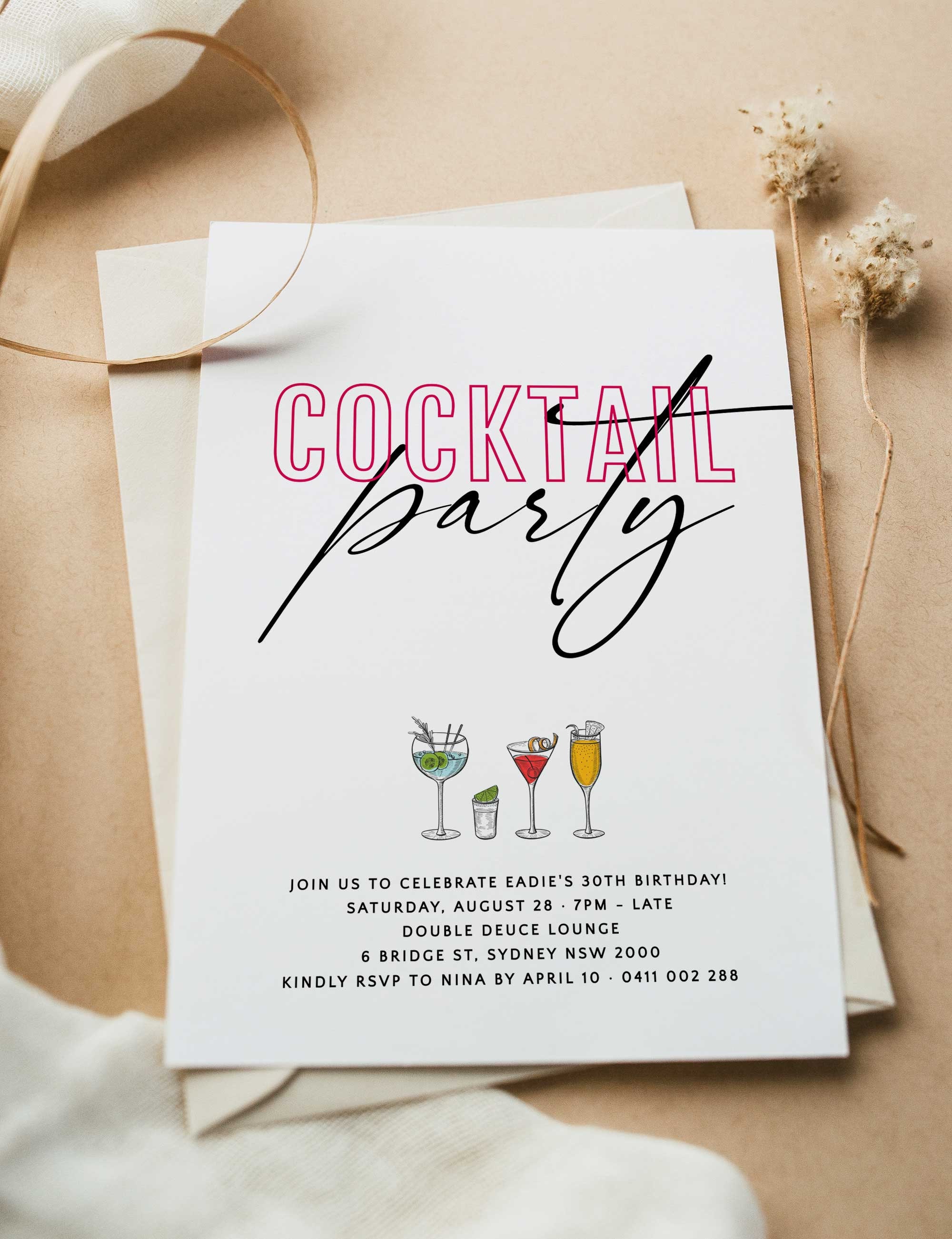 Cocktail Party Invitation Cocktail Party for 30th Birthday - Etsy Australia