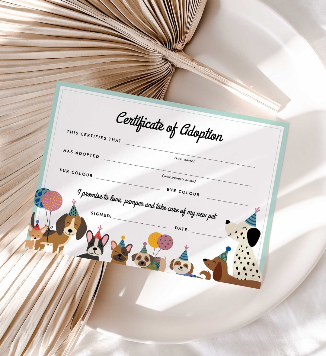 Puppy Adoption Certificate, Pet Party Sign (DIY Template) - Etsy