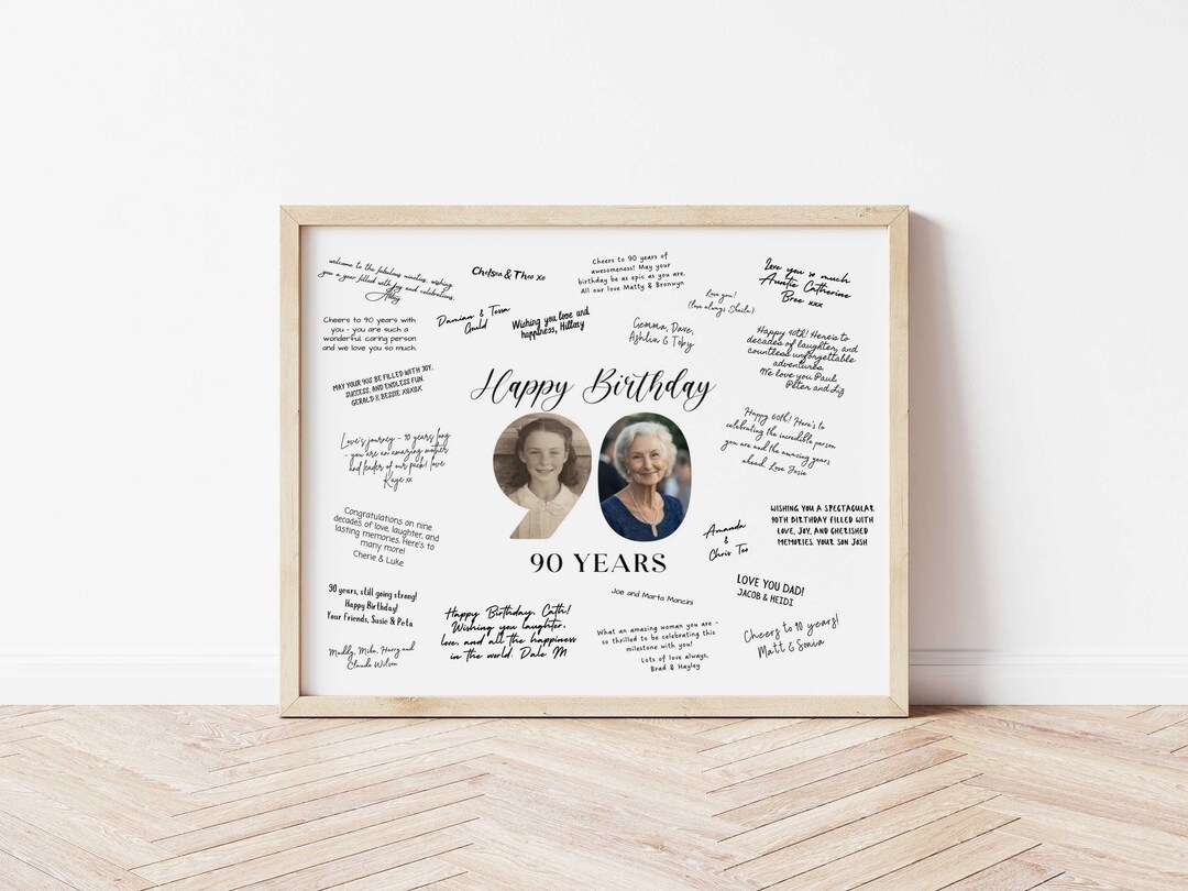 90th Birthday Signature Board Printable, Minimal 90th Birthday Photo ...