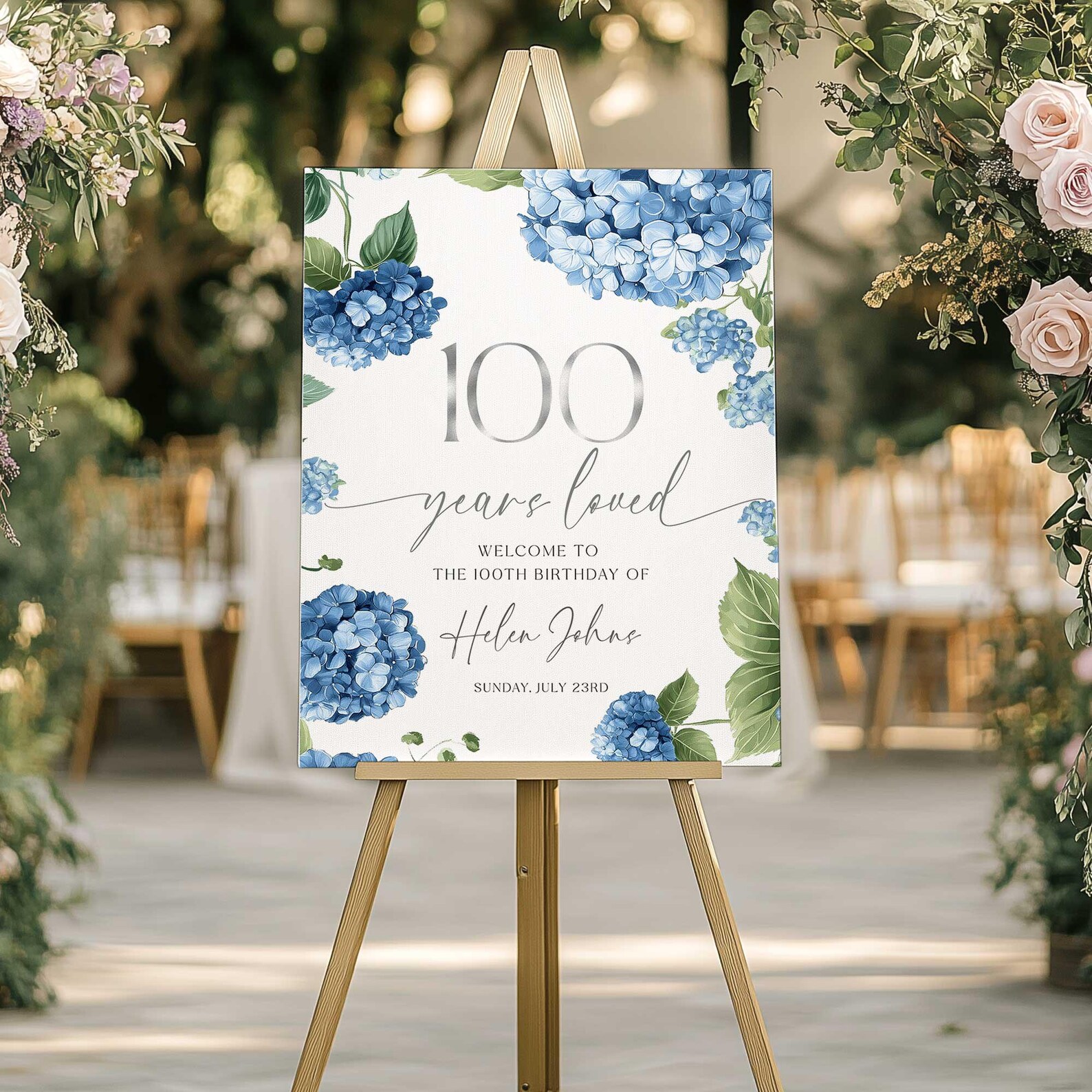 100th Birthday Welcome Sign, 100 Years Loved Sign, Silver 100th Welcome ...