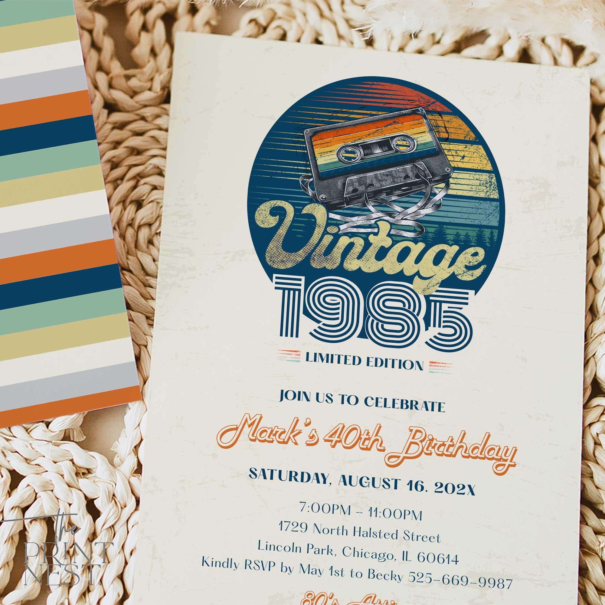40th Birthday Invitation, Vintage 1985 Invites, Cassette Tape