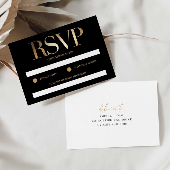 ZARA Black and Gold RSVP Template, Black and Gold Response Card, Editable RSVP, 30th 40th 50th 60th 70th 80th, Instant Download rsvp
