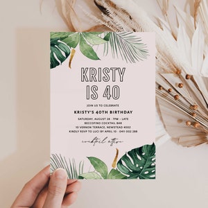 Simple Tropical 40th Invitation, Female 40th Invitations, Monstera 40th Invitations, Greenery 40th Instant Download, 40th for Women