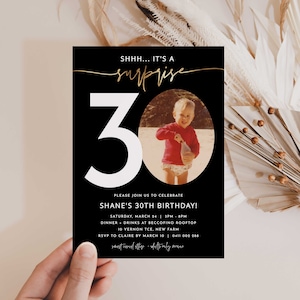 Surprise 30th Invitation with photo, Shhh Its a Surprise Invitation, 30th Birthday Invitation Template, Simple 30th Invitation Male 30th
