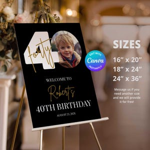 Välkomstskylt för 40-årsdag för män, skylt för 40-årsdag, välkomsttavla med foto, digital nedladdning av Canva, välkomstskylt med foto bild 2