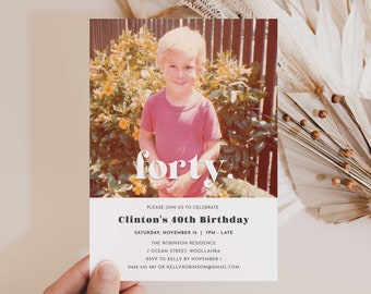 Foto 40. Geburtstag Einladungsvorlage (Digitaler Download)