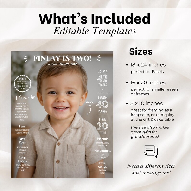 Birthday Photo Board EDITABLE, 2nd Birthday Poster, Facts About Me Poster, 2nd Birthday Photo Milestone Birthday Sign, Birthday Keepsake image 4