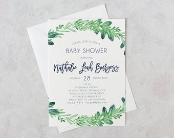 Baby Shower Invitation Gender Neutral, Baby Shower Invitations, Green Baby Shower Invites, Minimalist Baby Shower Invitation