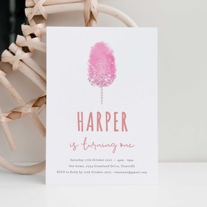 Cotton Candy Birthday, 1st Birthday Invitation, Sweet 1st Invitation, Birthday Cotton Candy, Sweet Girls Birthday Invite, Editable Template