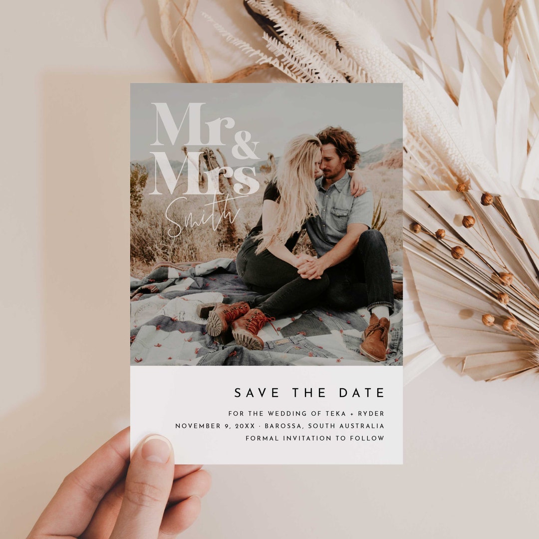 DIY Mr and Mrs Save the Date Photo Template, Handwritten Save the Date ...