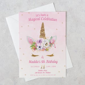 Unicorn Invitation, Unicorn Party, Unicorn Birthday Invitation, Pink Glitter Birthday Invitation, 1st 2nd 3rd 4th