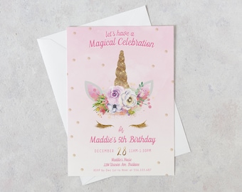 Unicorn Invitation, Unicorn Party, Unicorn Birthday Invitation, Pink Glitter Birthday Invitation, 1st 2nd 3rd 4th