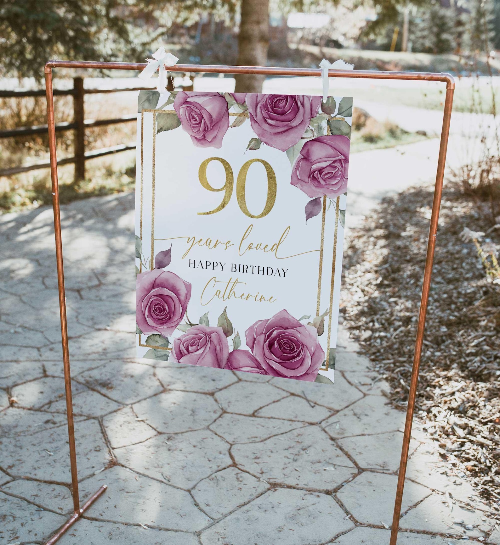 90th Birthday Welcome Sign, 90 Years Loved Sign, Floral and Gold 90th ...