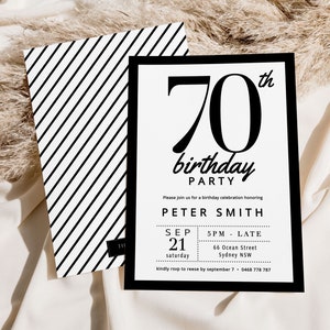 Simple 70th Invitation Black and White, Look Who's 70,  70th Birthday Invitation Template, Simple Seventieth Invitation, Male Female 70th