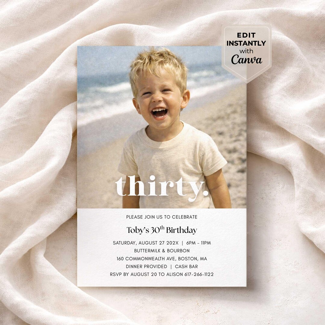 Editable 30th Birthday Digital Invitation Template, 30 Th Invite With ...
