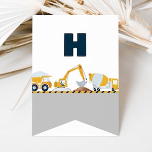 Construction Happy Birthday Banner, Construction Birthday, Birthday Banner, Construction Bunting, Editable Flag Banner, INSTANT DOWNLOAD