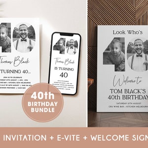 40th Invitation with photo BUNDLE, Look Who's 40, 40th Birthday Invitation Template, Editable 40th Welcome Sign, Male 40th Invite, Printable