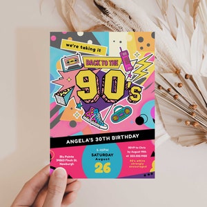 90s Birthday Invitation, 90s Theme Party Invitation, 30th 90s Party, Throwback Party, Back to the 90s, Editable 90s Invites
