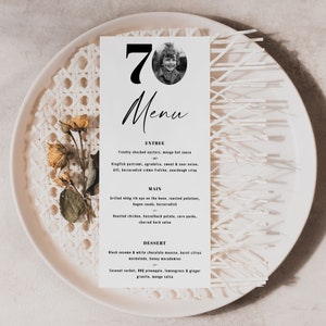 Menusjabloon 70e verjaardag, dinermenu 70e verjaardag, 70e menukaart, gepersonaliseerd menu met foto, dinermenu voor 70e