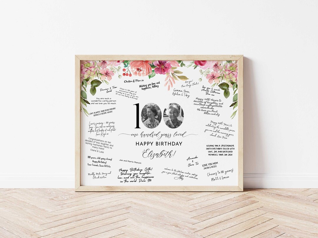 100th Birthday Signature Board Printable, 100th Birthday Photo Sign ...