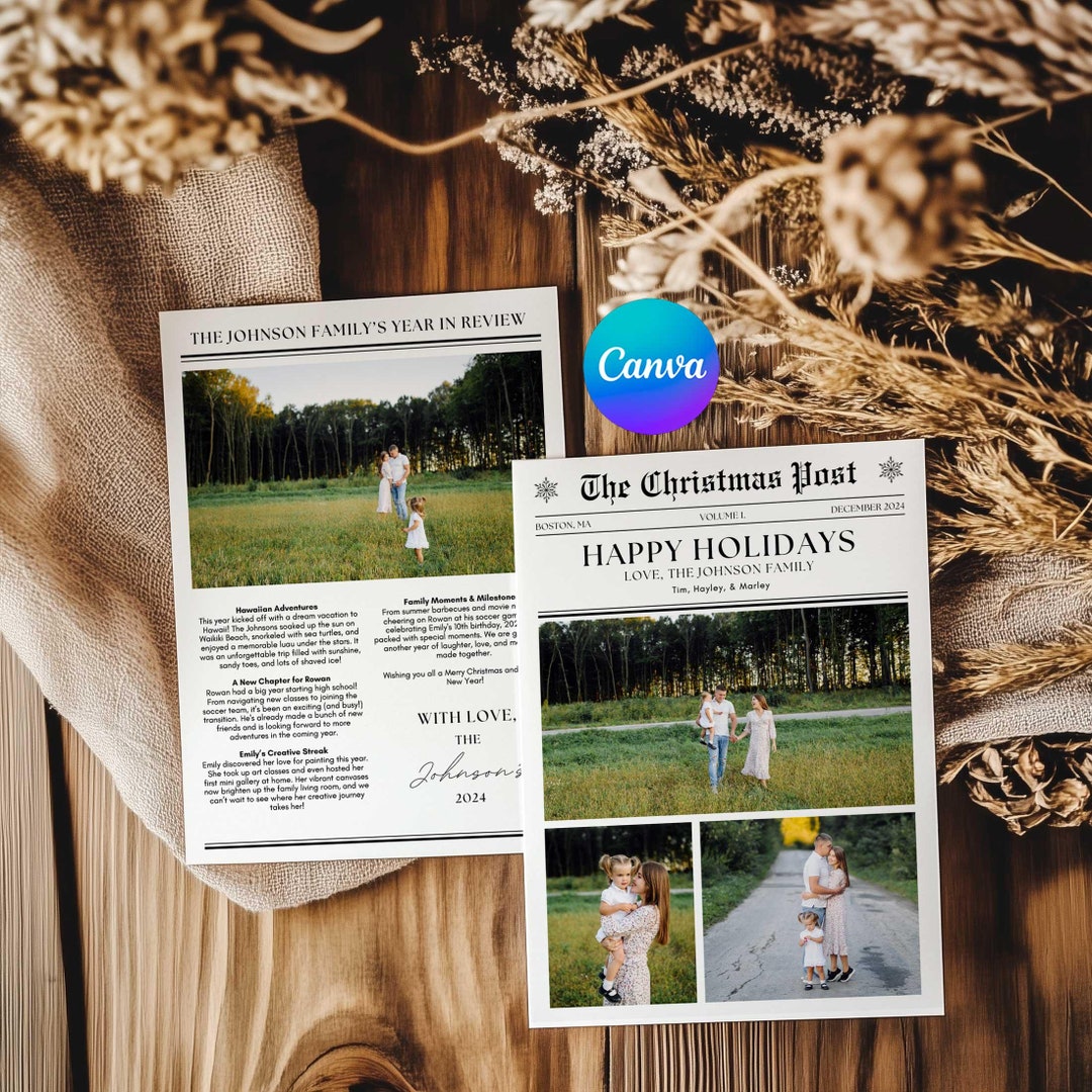 Christmas Newsletter Canva Template: Year in Review Newspaper Card ...