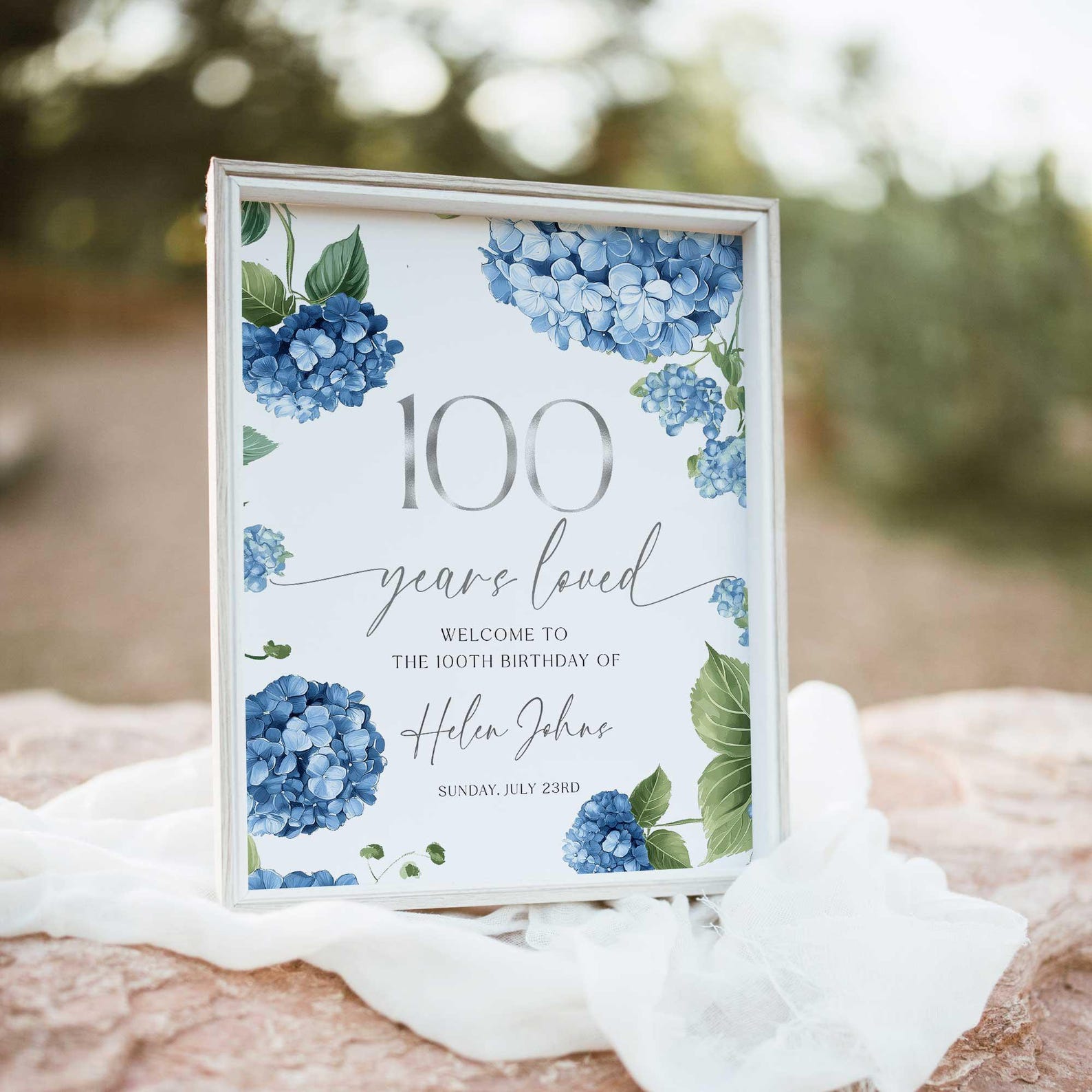 100th Birthday Welcome Sign, 100 Years Loved Sign, Silver 100th Welcome ...