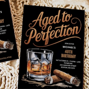 40th Birthday Invite Whiskey, Aged To Perfection Invitation, Bourbon Birthday Invite Digital, Whiskey Tasting Invitation, Editable Template