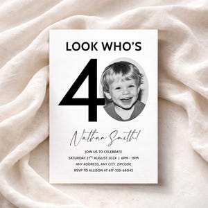 40th Invitation with photo, Look Who's 40, 40th Birthday Canva Template, Male 40th Invite, Digital Download image 8